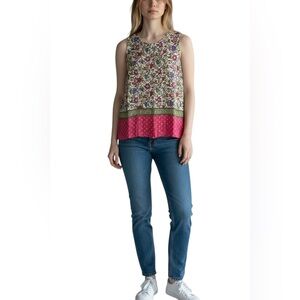 J. Jill Sleeveless Blouse Size Small Pink Purple Floral Boho Resort Cruise Comfy